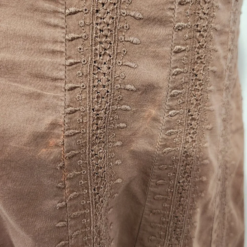 J. Jill Women’s Size 10P Dark Brown A-line Embroidered Lined Cotton MIDI Skirt